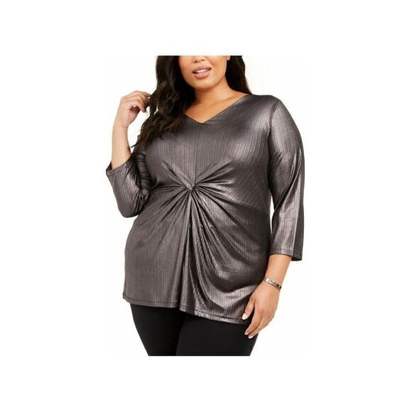 Plus Size Silver Metallic Night-Out Blouse Top 1X - Picture 4 of 6